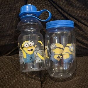 5/$20 Minions Water Bottle and Cup with Blue Lids: Plastic